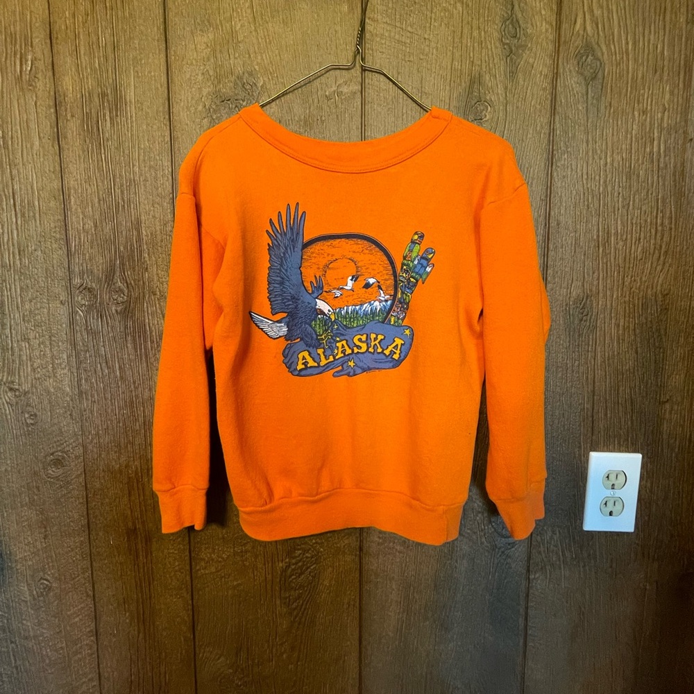 Vintage Orange Alaska Sweatshirt with Eagle Graphic